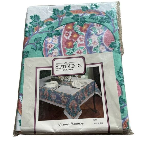 Vintage New Easter Egg Floral 70" ROUND Tablecloth Spring Fantasy Purple Green - Picture 1 of 12